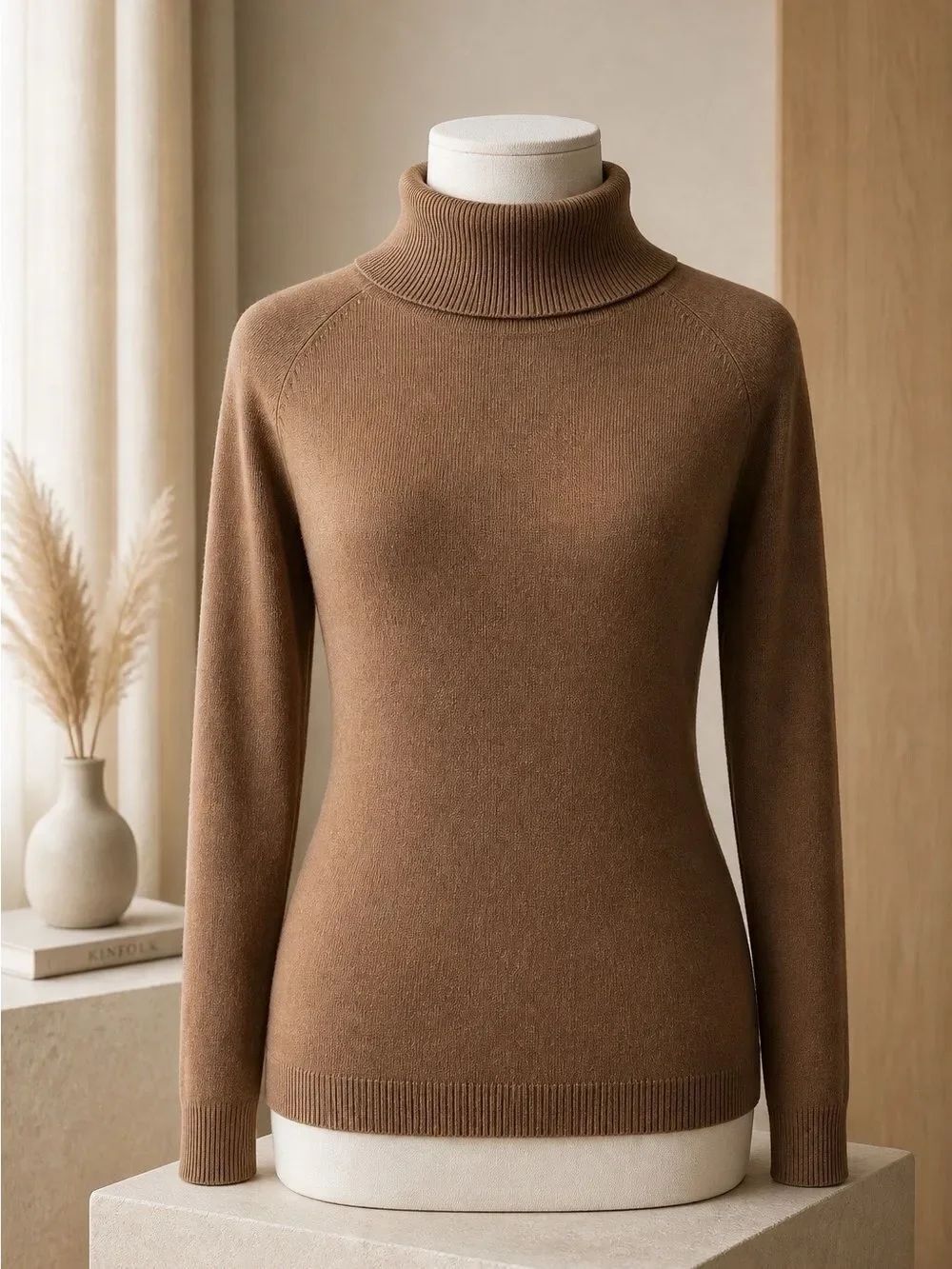 Milano Women's Cowl Neck Sweater in Tan Size Small